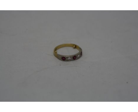 AN 9CT RUBY AND DIAMOND HALF ETERNITY RING, ring size M, approximate weight 3.6 grams