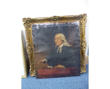 P. MONSON?, portrait study, vicar with hand in bible, oil on canvas, approximately 61cm x 51cm