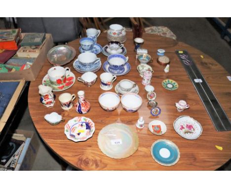 A mother of pearl tray; a sea shell; Willow Wood &amp; Sons cup and saucer; crested china; Dresden saucers and a cup; cranber