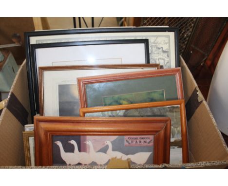 A box containing mirrors; prints etc