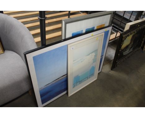 Jennifer Hannaford, pencil signed print of beach huts together with a 'Chasing Rainbows' poster and a framed print depicting 