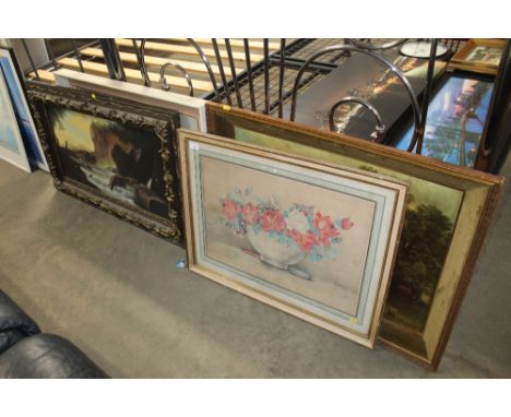 F Robert, oil on board depicting a waterfall scene contained in an ornate frame, together with Arthur Fiddler, oil on canvas 