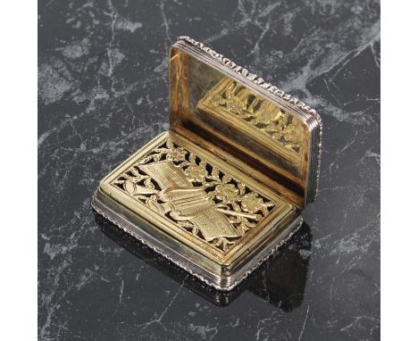 William IV silver vinaigrette,&nbsp;with engine turned decoration and cast borders around a monogrammed cartouche, revealing 