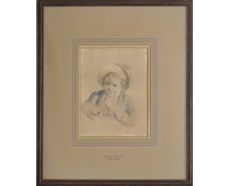 Circle of George Morland (1763-1804) -&nbsp;study of a boy, head and shoulders playing a musical instrument, bears a signatur