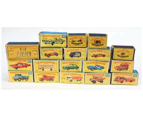 Matchbox Regular Wheels group of original empty boxes including accessory pack A-1; 52a 1948 Maserati 4CLT Racing Car; 73b Fe