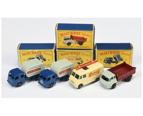 Matchbox Regular Wheels group of 1960's issue commercial vehicles including (1) 3b Bedford TK Tipper Truck with 24-tread blac