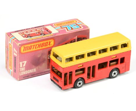 Matchbox Superfast 17c Leyland Titan Bus Factory Pre-Production Colour Trial - red lower deck, yellow upper deck, brown lower