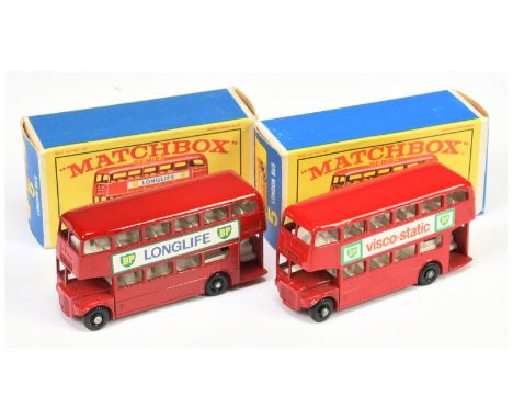 Matchbox Regular Wheels 2 x 5d London Routemaster Buses - (1) "BP Longlife" decals , in RARE TYPE E3 BOX; (2) "BP Visco-Stati