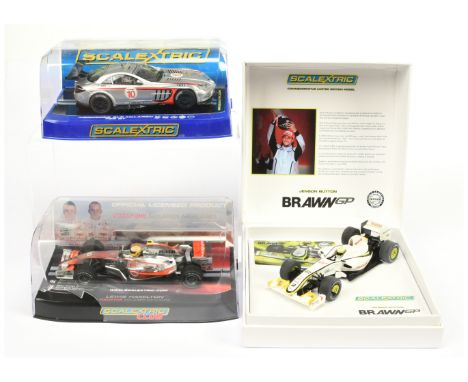 Slot cars - Scalextric a group of cars to include C3116 Mercedes SLR McLaren 722 GT Scalextric Club 2010, C2880 McLaren MP4-2