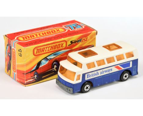 Matchbox Superfast 65b Airport Coach "British Airways" Made In Brazil Issue - metallic dark blue body, labels facing rear, li