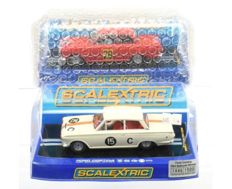 Slot cars - Scalextric Ford Pair to include C3023 Ford Cortina GT1964 Coupe Des Alpes race No.29, C2951 Ford Cortina 1964 Bat