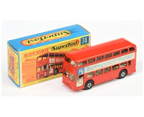 Matchbox Superfast 74a Daimler Fleetline Bus Promotional Issue "Borregaard Paper" - brick red body &amp; base, labels are app