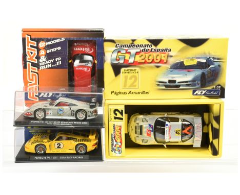 Slot cars - Fly car model group to include Porsche 911 GTI EVO Grand-am Miami 2003, E31 Porsche GT1 Guia Slot racing, A00567 