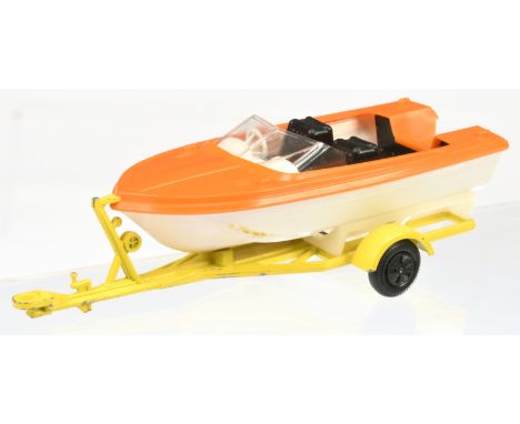 Matchbox Speed Kings K25 Seaburst Power Boat &amp; Trailer Factory Pre-Production Wheel Trial Model - lemon yellow trailer wi