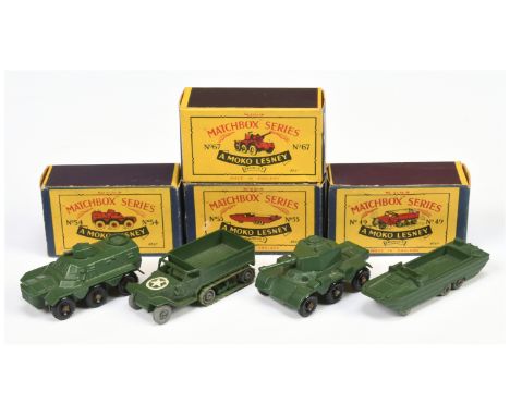 Matchbox Regular Wheels group of late 1950's issue Military Vehicles to include (1) 49a US Army M3 Personnel Carrier - metal 