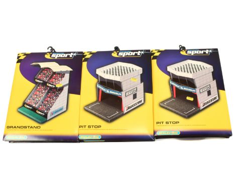 Scalextric C8150 Pit Stop printed and ready cut cardboard x 10 and C8152 Grandstand printed and ready cut carboard x 6. All i