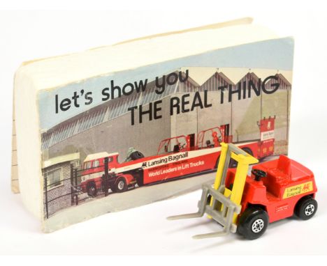 Matchbox Superfast 15b Lansing Bagnall Forklift Truck Promotional Issue - red body with labels facing front, black plastic st