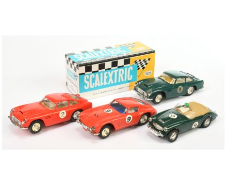 Scalextric Group of Vintage 1960's Issue GT Racing Cars - (1) Aston Martin DB4 GT - dark green body, ivory interior, yellow d