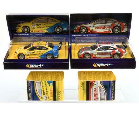 Slot cars - Scalextric Race car pair to include C2391A Mercedes CLK DTM Vodafone race No.1, C2474A Opel V8 Coupe Opel team ph