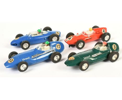 Slot cars - Scalextric 2 x Vanwall cars Blue race No.12 and Green race No.3, Cooper Red C88 race No.4, Ferrari Blue race No.1