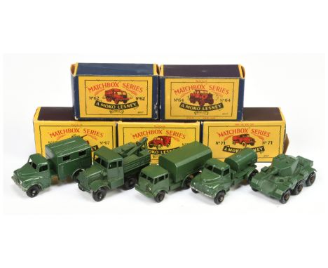 Matchbox Regular Wheels group of Military Vehicles to include (1) 62a AEC Military General Service Lorry; (2) 64a Scammell Mi