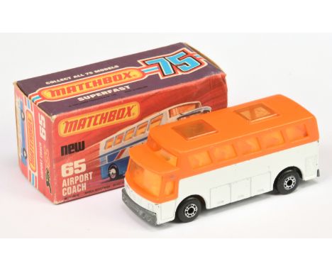 Matchbox Superfast 65b Airport Coach Factory Pre-Production Colour Trial - white body, orange plastic roof, light amber windo