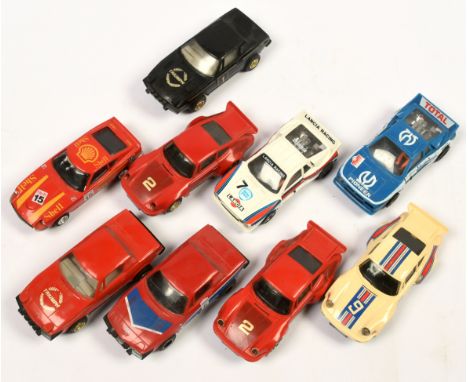 Slot cars - Scalextric group to include 3 x Porsche C125, 3 x Triumph TR7 C130, 2 x Lancia Rally C037, 1 x Triumph Shell. All