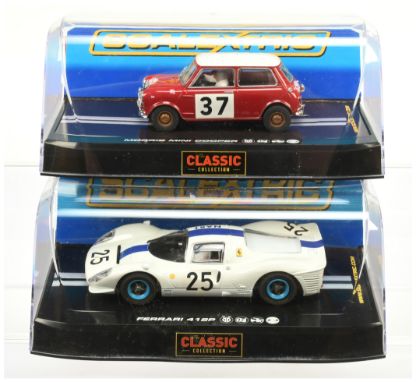 Slot cars - Scalextric Pair to include C2919 Morris Mini Cooper S Paddy Hopkiak 1964, C2918 Ferrari 412P NART race No.25. Bot