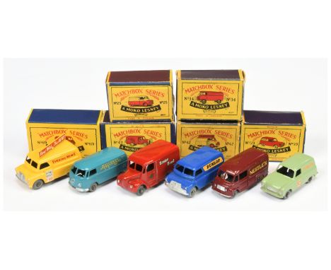 Matchbox Regular Wheels group of 1950's issue Vans to include (1) 25a Bedford CA Dunlop Van; (2) 34a Volkswagen Transporter V