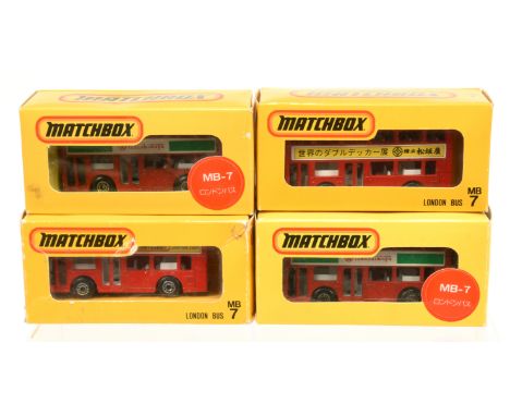 Matchbox Superfast 4 x 17c Leyland Titan Bus Japan Market Issues - all are red body - (1) "Nice To Meet You Matchbox Japan 19