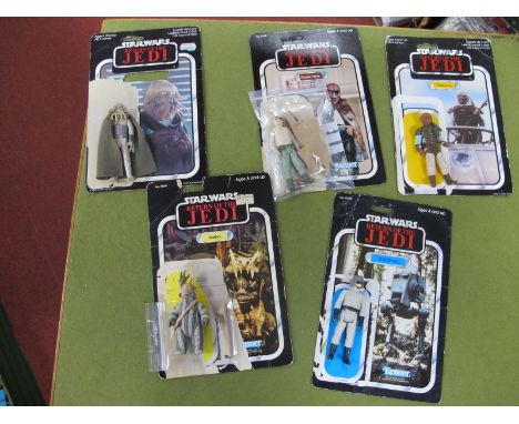 Five Original Star Wars Trilogy Plastic Action Figures, all with original card backs, comprising of Teebo (headgear, battleho