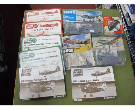 Nine 1:72nd Scale Plastic Model Kits/Vacform Kits by Rareplane, Frog, Airfix to include Airfix 72 scale, 'Red Stripe' Mustang