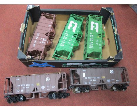Five "G" Gauge Unboxed Hopper Vans, two "Pennsylvania" livery with bogies/wheels (both good) and three without bogies (two Bu