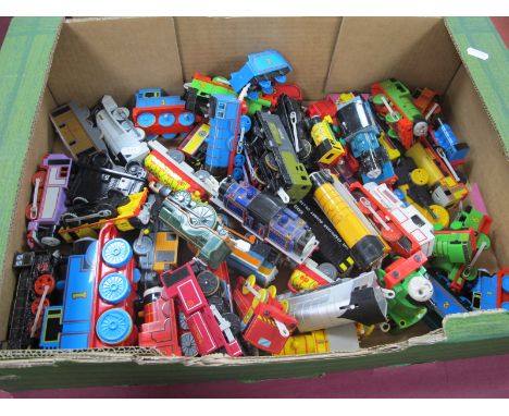 Approximately Forty Thomas and Friends Plastic toy Locomotives by Mattel, Tomy and Other, including Dodge, Stanley, Spencer, 