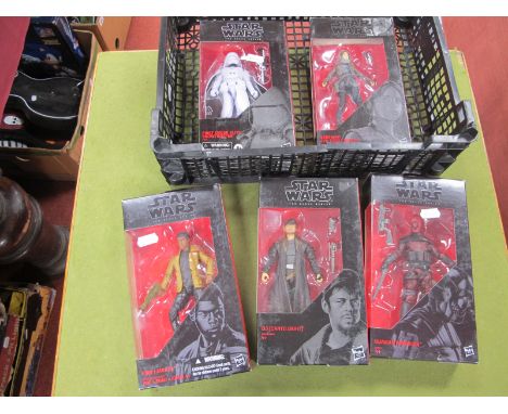 Five Boxed Star Wars 'The Black Series' 6" Plastic Figures by Hasbro, to include Gauvian Enforcer, DJ (Conto Bight) Sergeant 