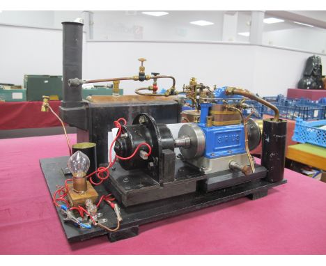 A Live Steam Stuart Turner Sirius Twin Cylinder Marine Engine, rigged as an electrical generator with dynamo, Babcock boiler 