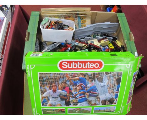 An Interesting Assorted Collection of Diecast Model Vehicles, by Corgi, Matchbox and other, Subbuteo, Beano Comics, plastic a