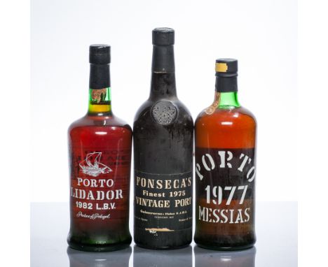 FONSECA'S FINEST 1975
Vintage Port by Guimaraens. Full bottle size, no capacity or strength stated. 
PORTO MESSIAS 1977
Vinta