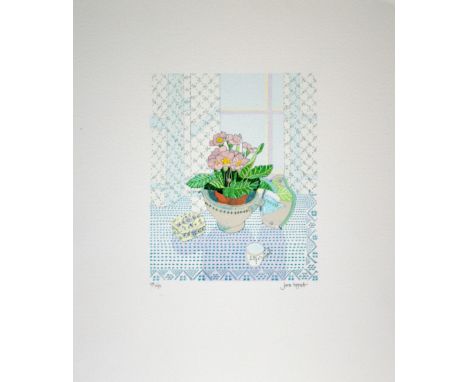 Jane Tippet PAIR - Primulas & Purple Flowers lithograph Primulas, 14 of 195, Purple Flowers, 1 of 195 signed 24 x 21 cm unfra