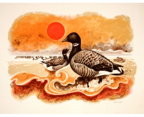 Michael Warren Geese lithograph HC signed 47 x 61 cm unframed On show at the Curwen Gallery  RRP £ 