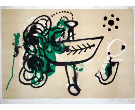 Alan Davie Celtic Dream Boat 1965 lithograph 23 of 75 signed 69 x 99 cm unframed paper stained by tape on other side On show 