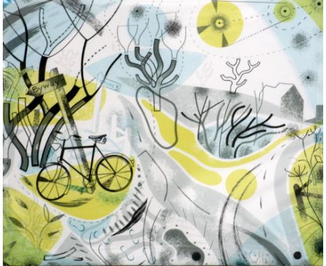 Colin Wilkin Byway and Bicycle lithograph 46 of 50 signed 25 x 30 cm unframed On show at the Curwen Gallery  RRP £ 200
