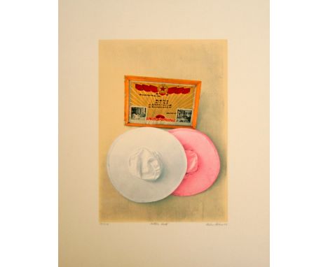 Andrew Holmes Cotton Hats 1983 lithograph 79 of 110 signed 54 x 44 cm unframed On show at the Curwen Gallery  RRP £ 95