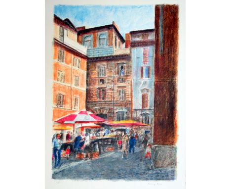 Anthony Eyton RA Market in Rome lithograph H/C signed 76 x 57 cm unframed On show at the Curwen Gallery  RRP £ 800
