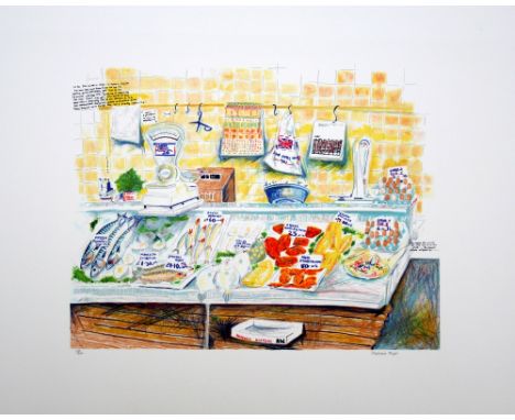 Stephanie Fryer Fish Stall lithograph 103 of 200 signed 56 x 76 cm unframed On show at the Curwen Gallery  RRP £ 