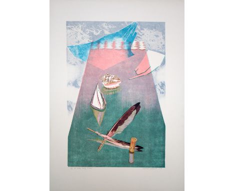 Rosalind Cuthbert  An Arctic Fall of Icarus 1977 lithograph 2 of 8 signed 80 x 57 cm unframed On show at the Curwen Gallery  