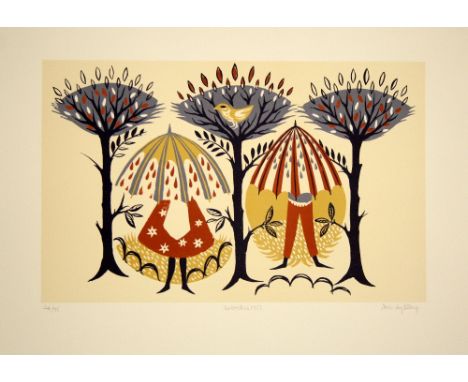 Wendy Bray Umbrellas 1951 lithograph 24 of 95 signed 32 x 57 cm unframed On show at the Curwen Gallery  RRP £ 175