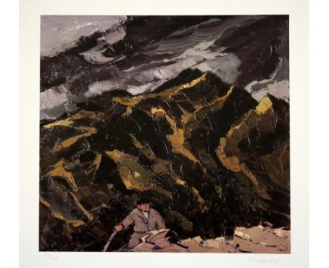 Kyffin Williams Farmer below Snowdon 2003 lithograph 214 of 250 signed 55 x 55 cm unframed On show at the Curwen Gallery  RRP