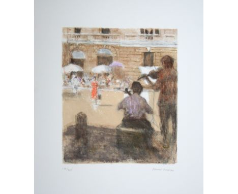 Bernard Dunstan Musicians in the Courtyard lithograph 186 of 200 signed 67 x 57 cm unframed On show at the Curwen Gallery  RR