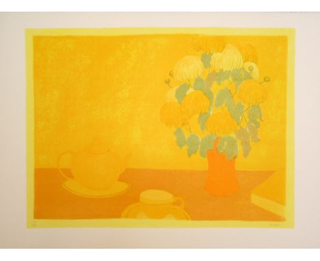 Bernard Myers Chrysanthemums - yellow lithograph 175 of 240 signed 56 x 77 cm unframed On show at the Curwen Gallery  RRP £ 9